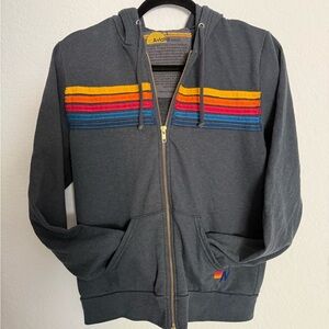 Aviator Nation 5 Stripe Hoodie with Zipper Charcoal